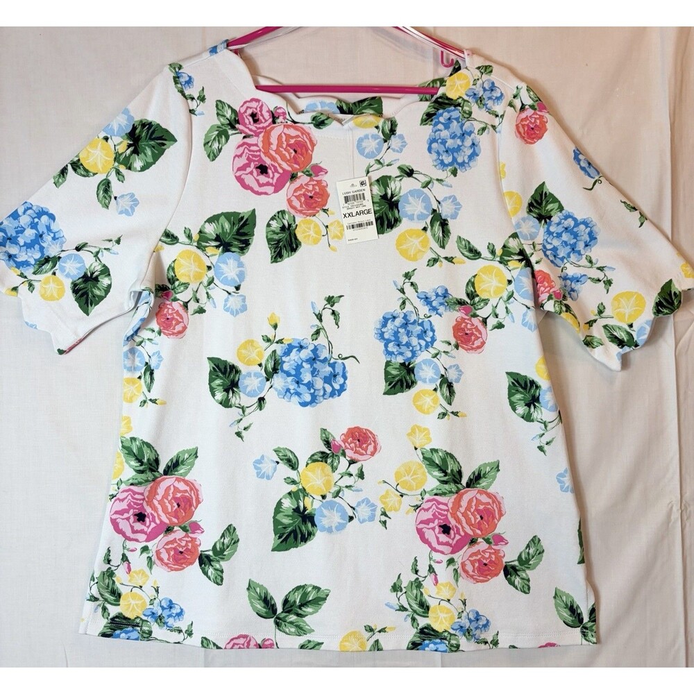Charter Club S/S Pullover Shirt Floral Pattern Lush Garden Women’s XXL NWT